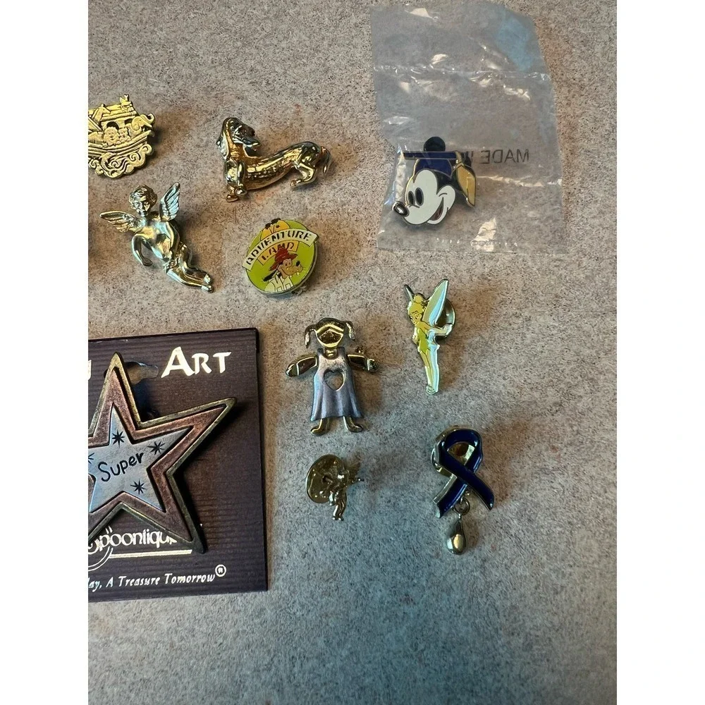 Vintage Pin Lot Disney Mickey Tinkerbell‎ Spoontiques Star Holiday Angel Brooch